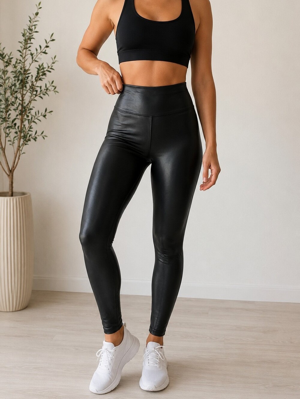 SPANX Faux Leather High Rise Leggings Black Size L Shaping Skinny